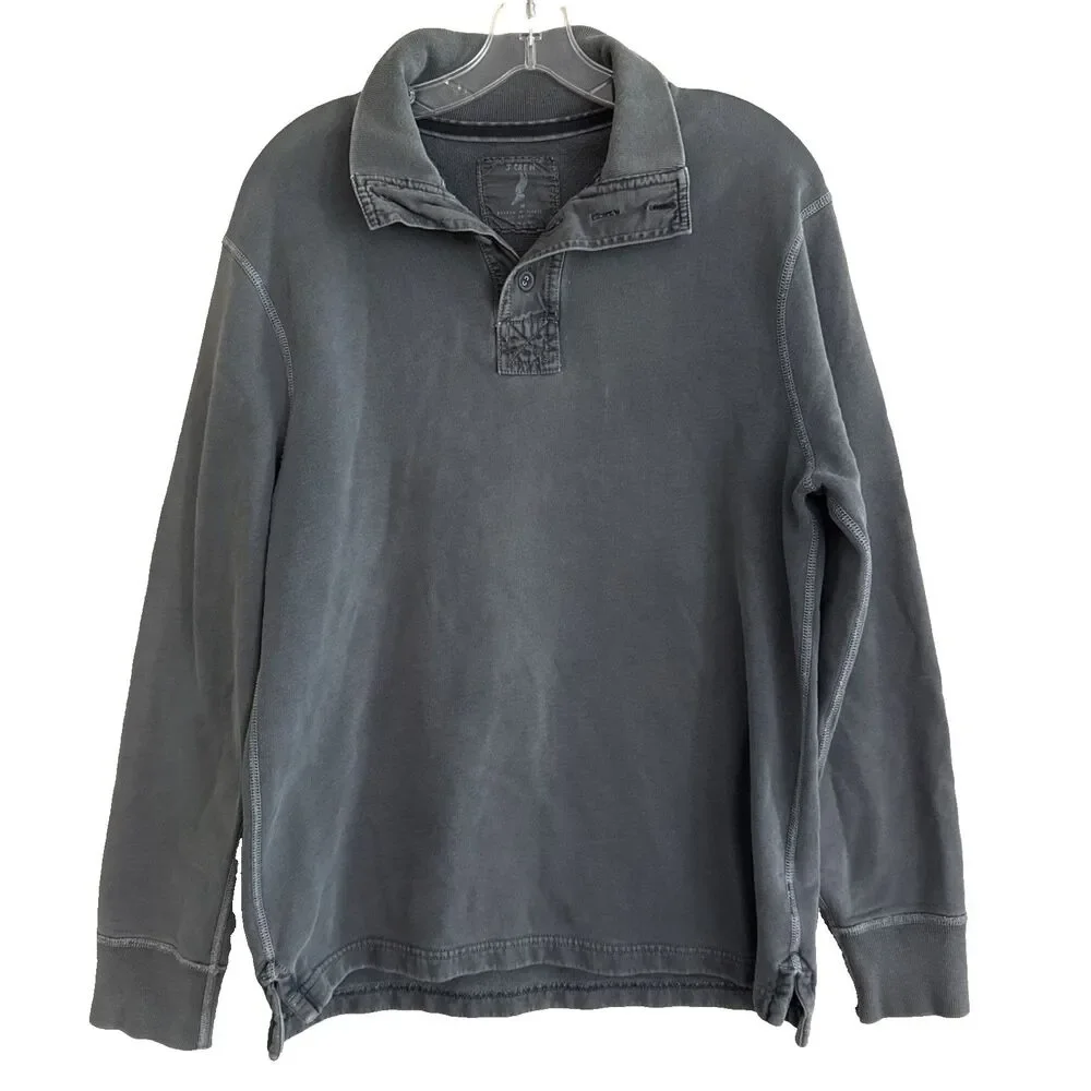 J Crew Henley Broken In Fleece Sweatshirt Mens Sz M Grunge Gray Cotton Popover